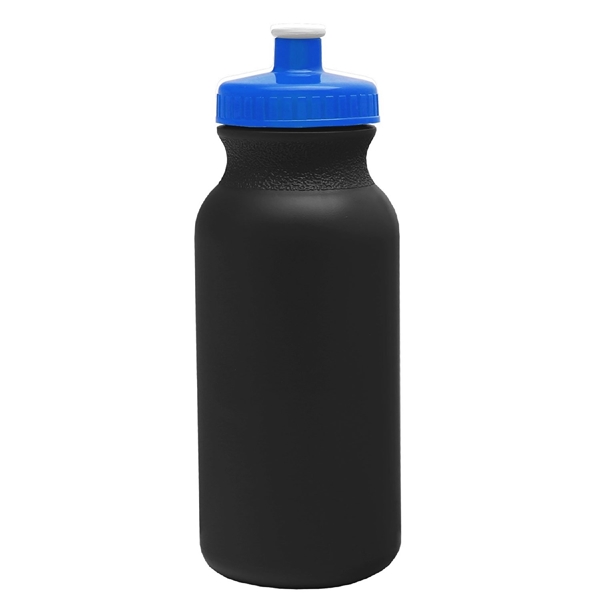 aerial view a black bottle & royal blue lid 20 oz the omni color bike bottle with push pull lid, image 2 of 2