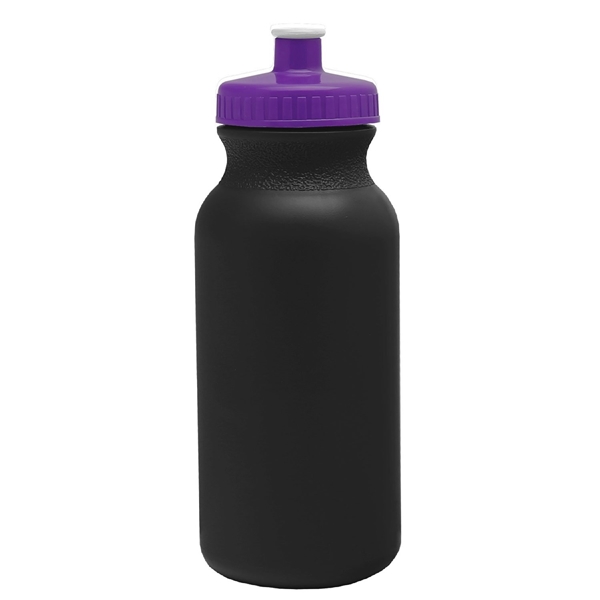 aerial view a black bottle & violet lid 20 oz the omni color bike bottle with push pull lid, image 2 of 2