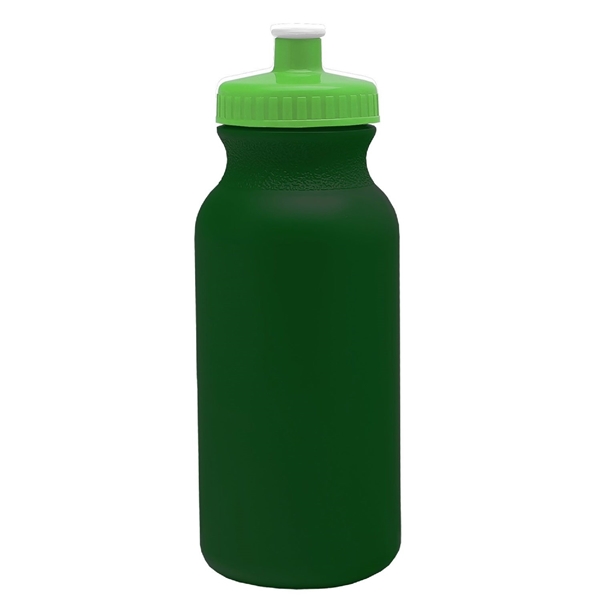 aerial view a dark green bottle & lime green lid 20 oz the omni color bike bottle with push pull lid, image 2 of 2