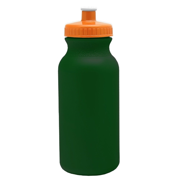 aerial view a dark green bottle & orange lid 20 oz the omni color bike bottle with push pull lid, image 2 of 2