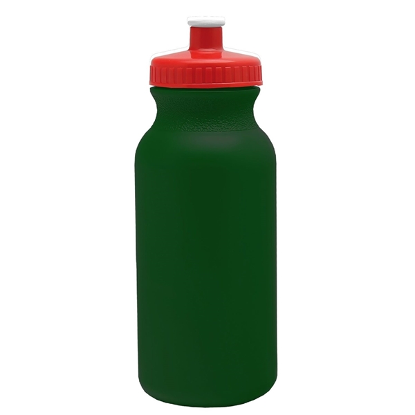 aerial view a dark green bottle & red lid 20 oz the omni color bike bottle with push pull lid, image 2 of 2