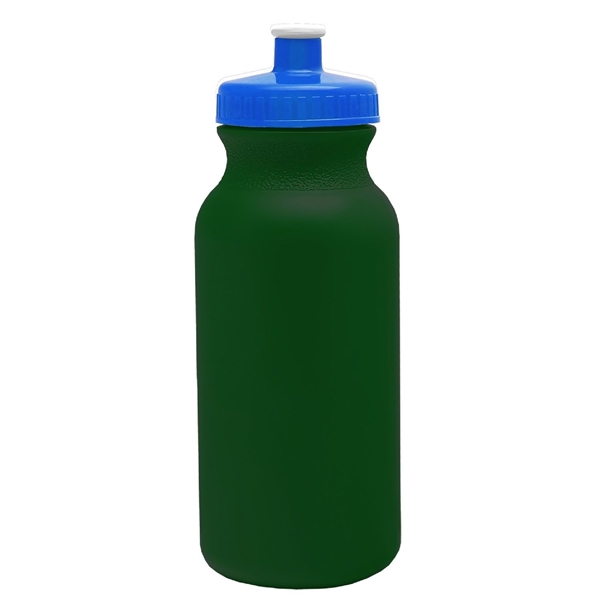aerial view a dark green bottle & royal blue lid 20 oz the omni color bike bottle with push pull lid, image 2 of 2