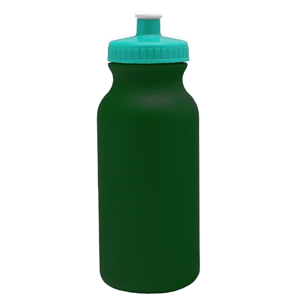 aerial view a dark green bottle & teal lid 20 oz the omni color bike bottle with push pull lid, image 2 of 2
