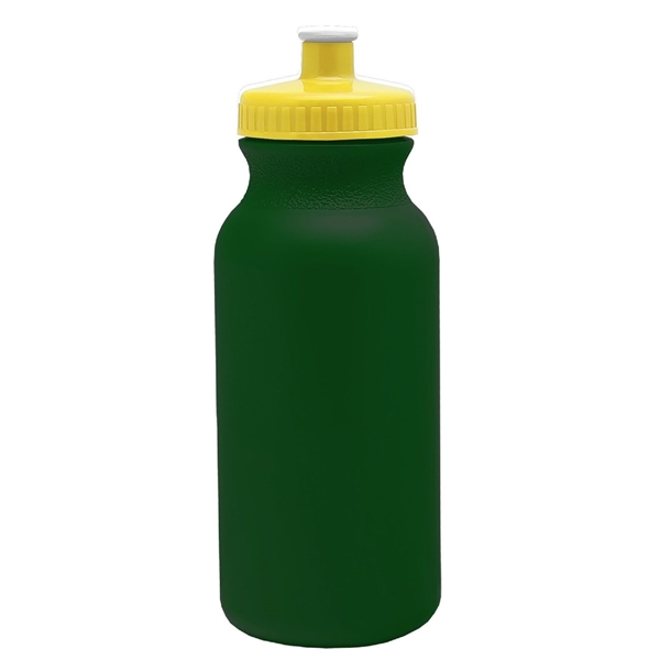 aerial view a dark green bottle & yellow lid 20 oz the omni color bike bottle with push pull lid, image 2 of 2