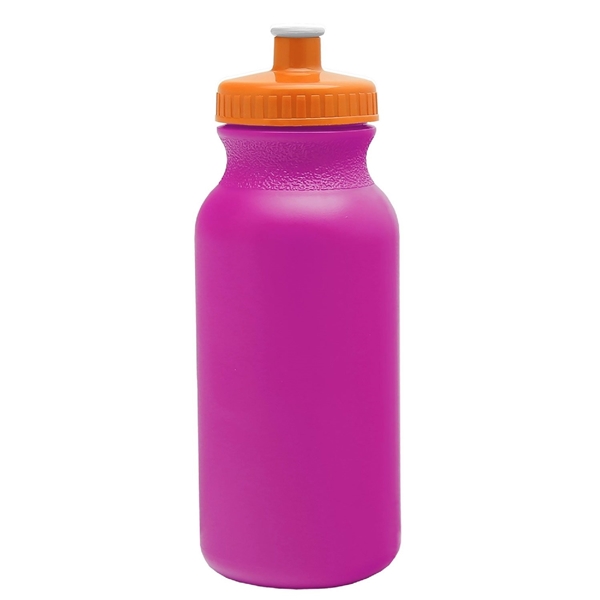 aerial view a fuchsia bottle & orange lid 20 oz the omni color bike bottle with push pull lid, image 2 of 2