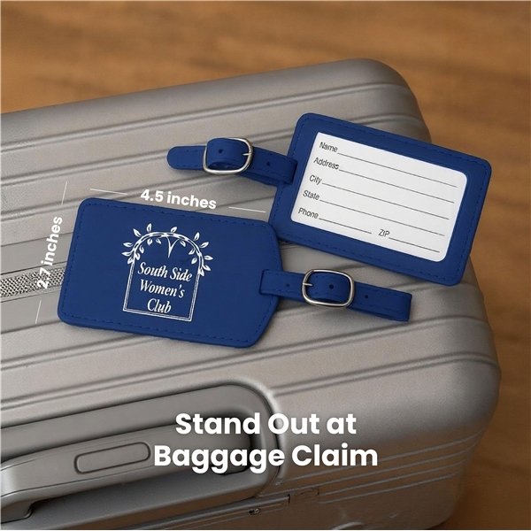 aerial view a group of toscano soft touch pleather luggage tag, image 3 of 4