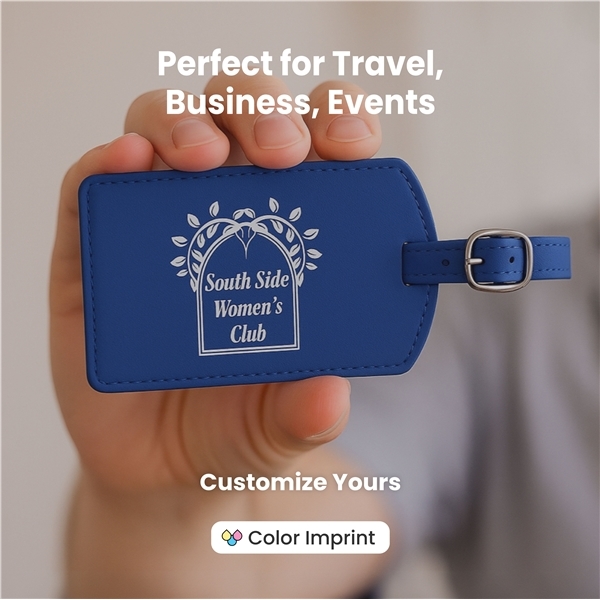 aerial view a group of toscano soft touch pleather luggage tag, image 4 of 4