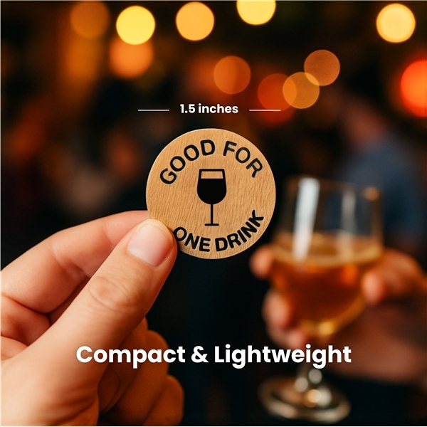 aerial view a group of 1-1/2 natural wood wooden nickel, image 4 of 5