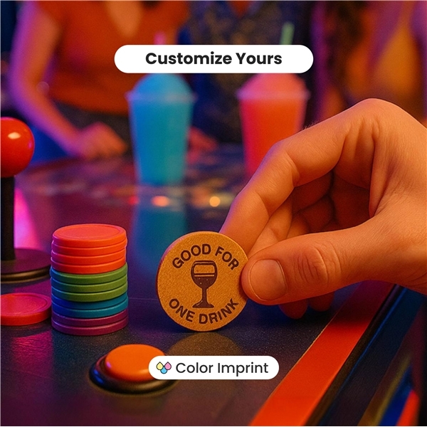 aerial view a group of 1-1/2 natural wood wooden nickel, image 5 of 5