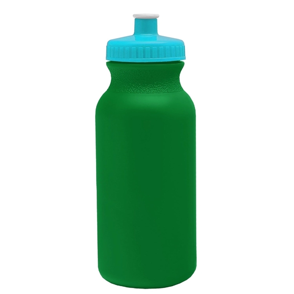 aerial view a kelly green bottle & cyan lid 20 oz the omni color bike bottle with push pull lid, image 2 of 2