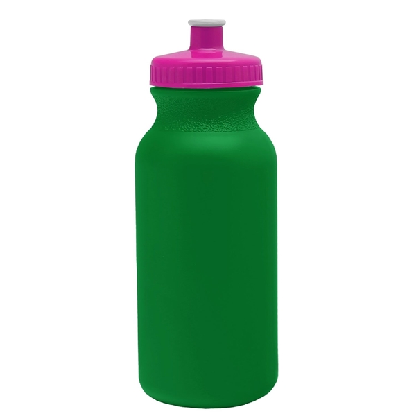 aerial view a kelly green bottle & hot pink lid 20 oz the omni color bike bottle with push pull lid, image 2 of 2