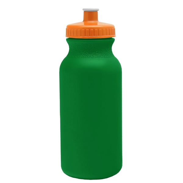 aerial view a kelly green bottle & orange lid 20 oz the omni color bike bottle with push pull lid, image 2 of 2
