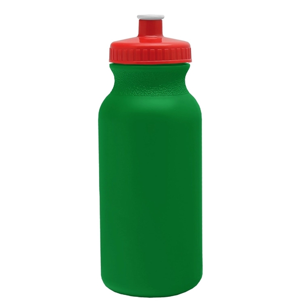 aerial view a kelly green bottle & red lid 20 oz the omni color bike bottle with push pull lid, image 2 of 2