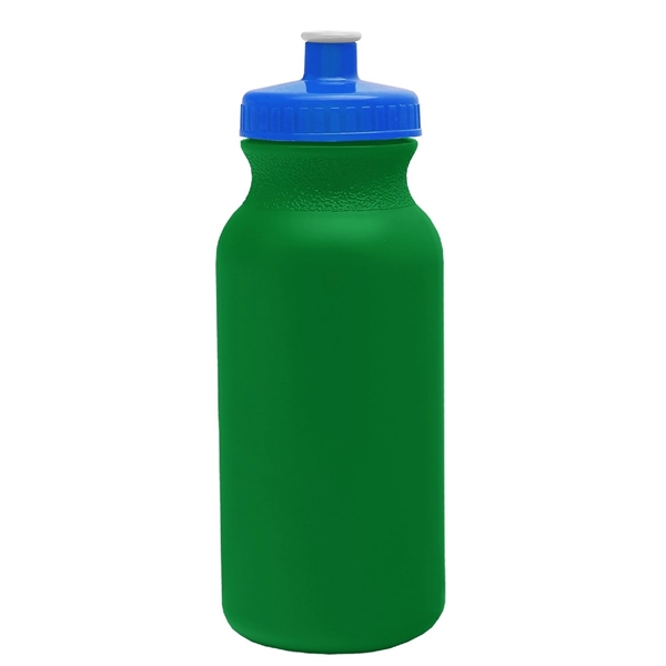 aerial view a kelly green bottle & royal blue lid 20 oz the omni color bike bottle with push pull lid, image 2 of 2