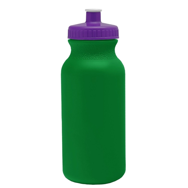 aerial view a kelly green bottle & violet lid 20 oz the omni color bike bottle with push pull lid, image 2 of 2