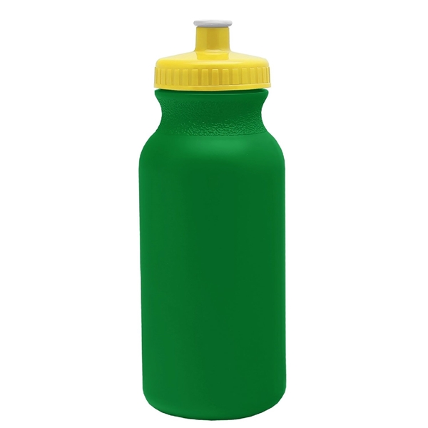 aerial view a kelly green bottle & yellow lid 20 oz the omni color bike bottle with push pull lid, image 2 of 2