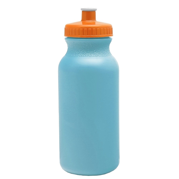 aerial view a light blue bottle & orange lid 20 oz the omni color bike bottle with push pull lid, image 2 of 2