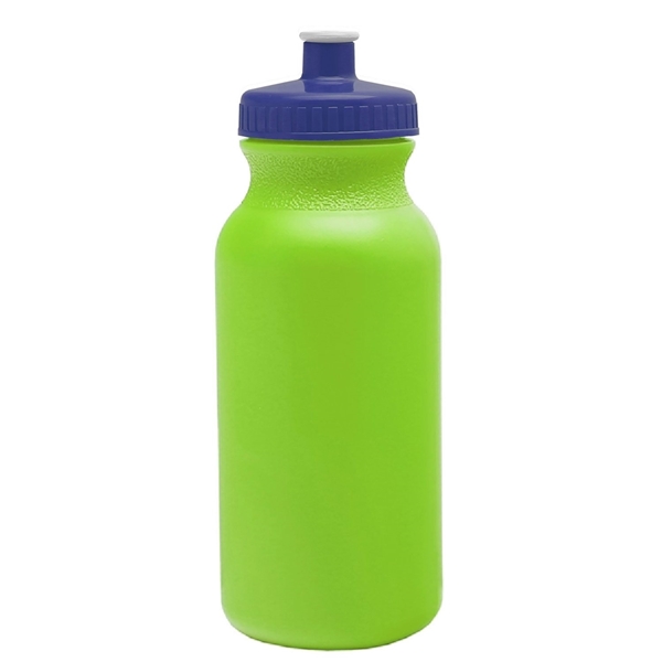 aerial view a lime green bottle & navy blue lid 20 oz the omni color bike bottle with push pull lid, image 2 of 2