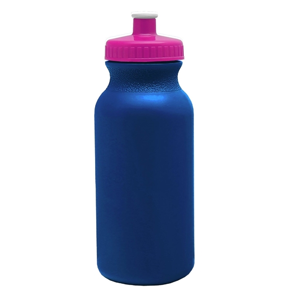 aerial view a metallic navy blue bottle & hot pink lid 20 oz the omni color bike bottle with push pull lid, image 2 of 2