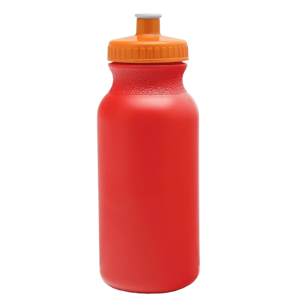 aerial view a red bottle & orange lid 20 oz the omni color bike bottle with push pull lid, image 2 of 2