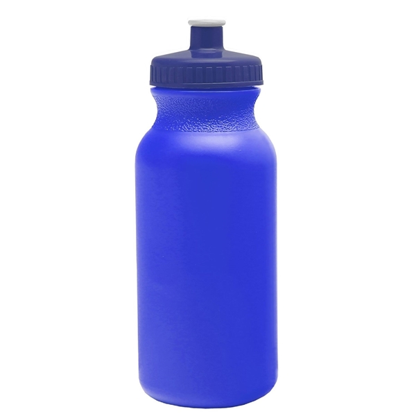 aerial view a royal blue bottle & navy blue lid 20 oz the omni color bike bottle with push pull lid, image 2 of 2