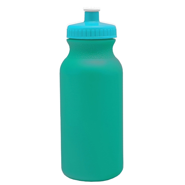 aerial view a teal bottle & cyan lid 20 oz the omni color bike bottle with push pull lid, image 2 of 2