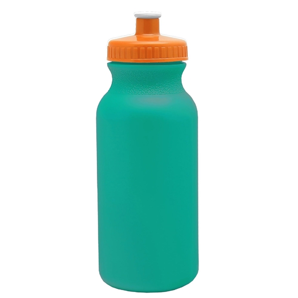 aerial view a teal bottle & orange lid 20 oz the omni color bike bottle with push pull lid, image 2 of 2