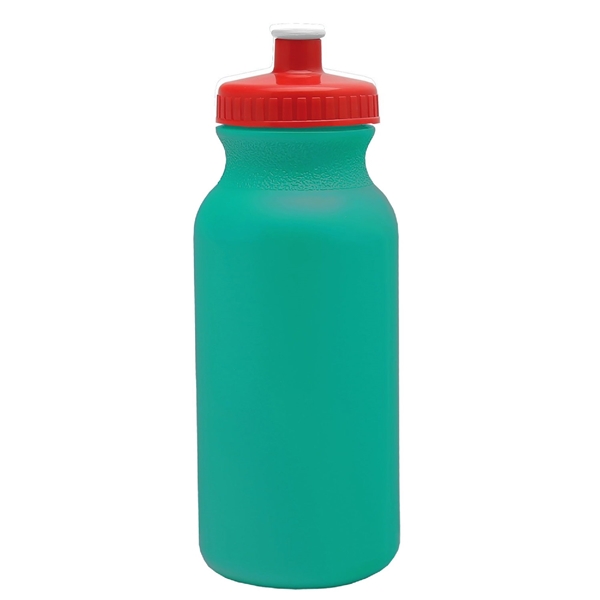 aerial view a teal bottle & red lid 20 oz the omni color bike bottle with push pull lid, image 2 of 2