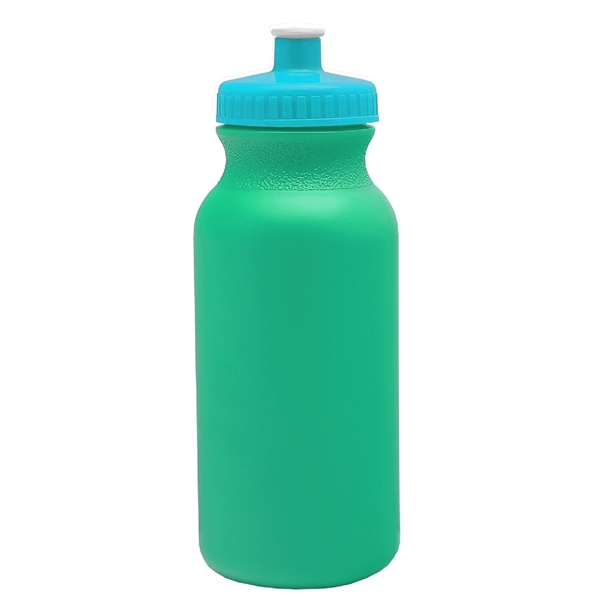 aerial view a turquoise bottle & cyan lid 20 oz the omni color bike bottle with push pull lid, image 2 of 2