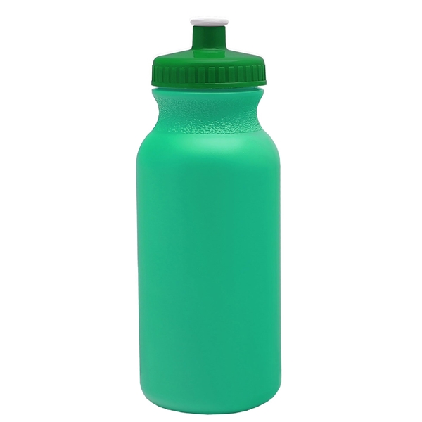 aerial view a turquoise bottle & green lid 20 oz the omni color bike bottle with push pull lid, image 2 of 2