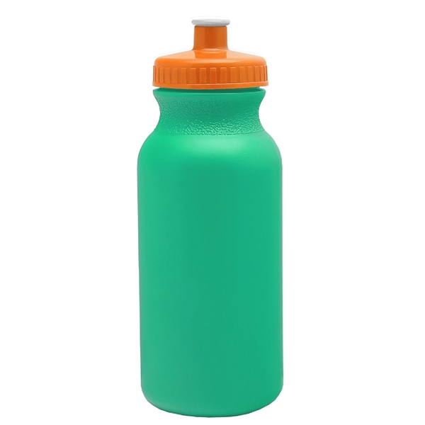 aerial view a turquoise bottle & orange lid 20 oz the omni color bike bottle with push pull lid, image 2 of 2
