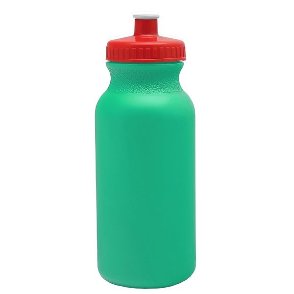 aerial view a turquoise bottle & red lid 20 oz the omni color bike bottle with push pull lid, image 2 of 2
