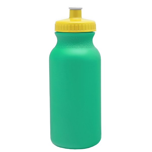 aerial view a turquoise bottle & yellow lid 20 oz the omni color bike bottle with push pull lid, image 2 of 2