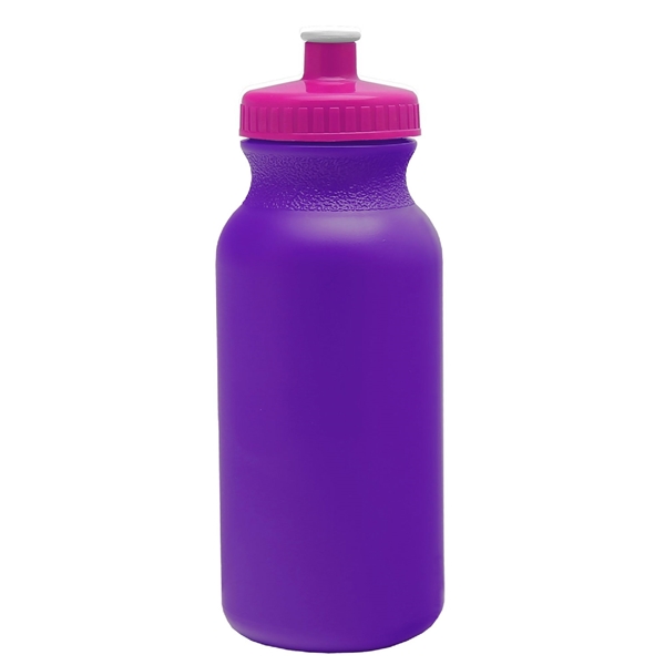aerial view a violet bottle & hot pink lid 20 oz the omni color bike bottle with push pull lid, image 2 of 2