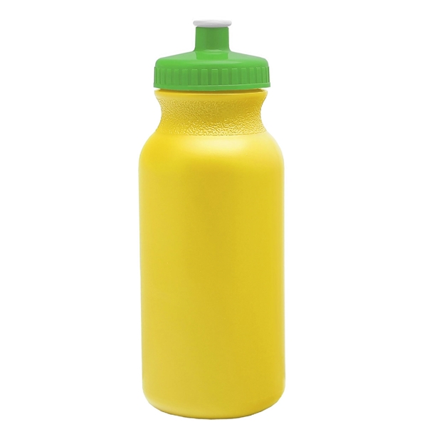 aerial view a yellow bottle & lime green lid 20 oz the omni color bike bottle with push pull lid, image 2 of 2