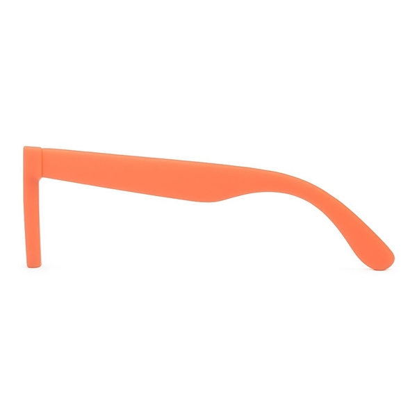 aerial view a orange single tone matte plastic sunglasses, image 3 of 4