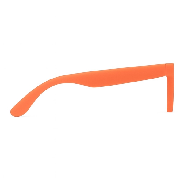aerial view a orange single tone matte plastic sunglasses, image 4 of 4