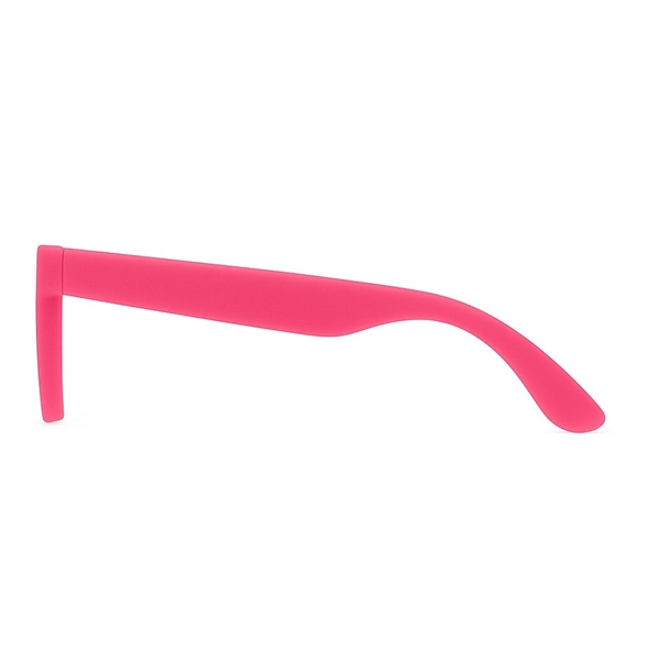 aerial view a pink single tone matte plastic sunglasses, image 3 of 4
