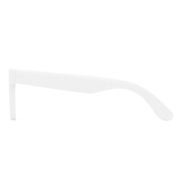 aerial view a white single tone matte plastic sunglasses, image 3 of 4