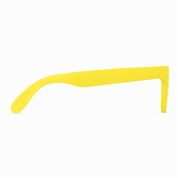 aerial view a yellow single tone matte plastic sunglasses, image 4 of 4