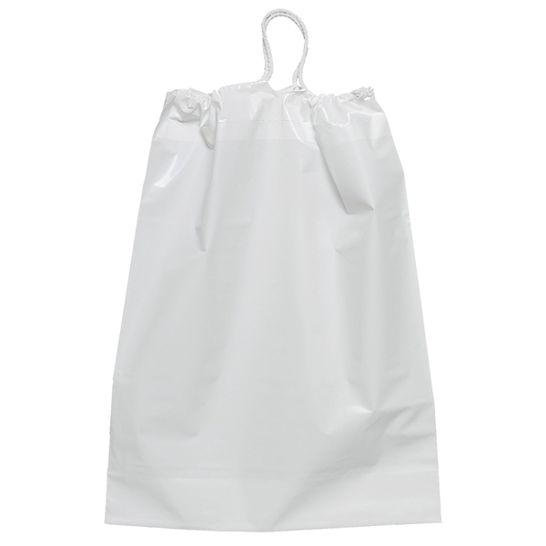 aerial view a white plastic bag w / cotton drawstring, image 2 of 2
