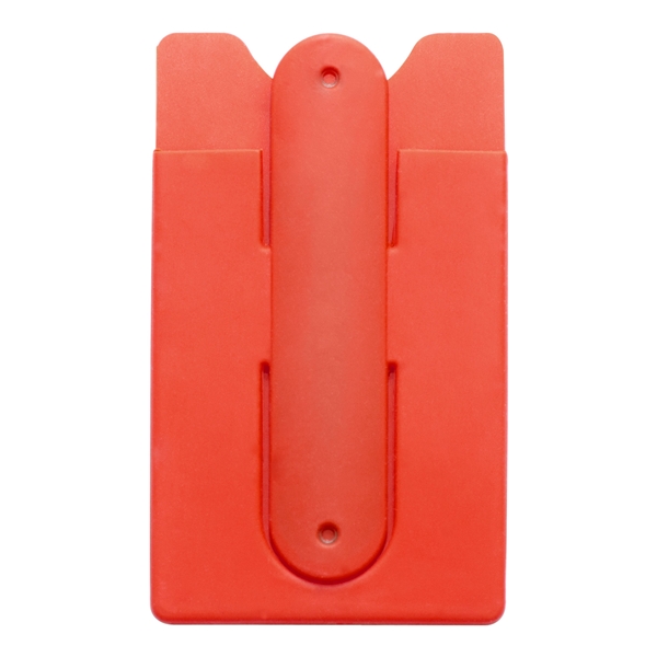 aerial view a red silicone stand smart wallet phone stand, image 2 of 2