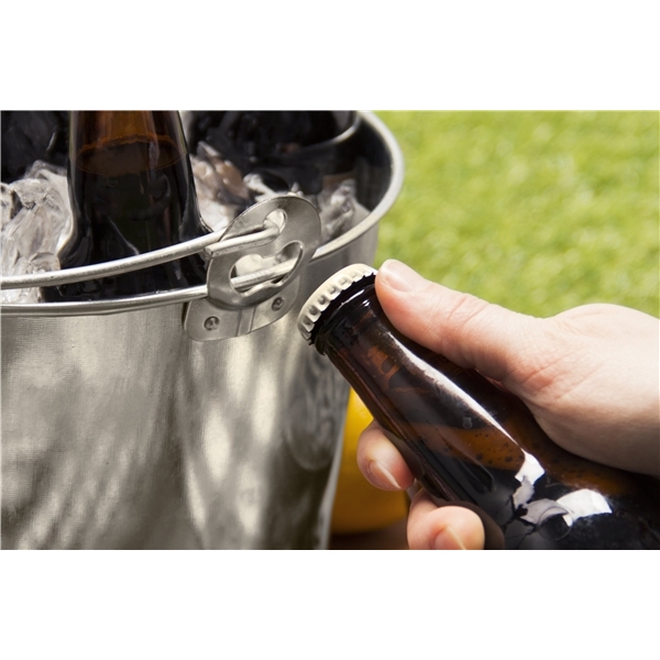 aerial view a group of 5 qt galvanized ice bucket w / bottle opener, image 2 of 2