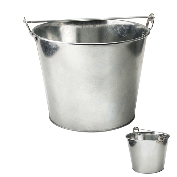 aerial view a silver 5 qt galvanized ice bucket w / bottle opener, image 2 of 2