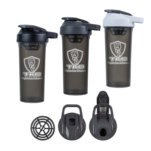 aerial view a group of 27 oz usa made protein sport shaker bottle, image 2 of 2