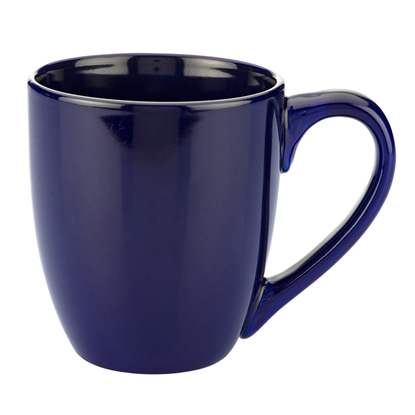 aerial view a blue-cobalt 15oz bistro style ceramic mug, image 2 of 2