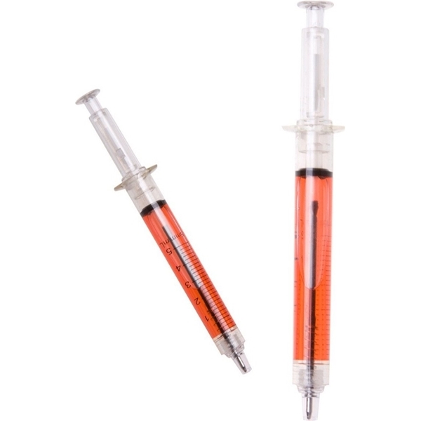 aerial view a red syringe click ball pen, image 2 of 2