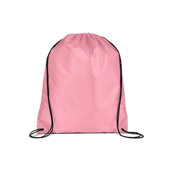 aerial view a pink versatile polyester drawstring backpack, image 2 of 3