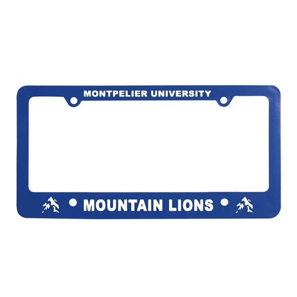 aerial view a blue classic license frame with 4 holes, image 2 of 2