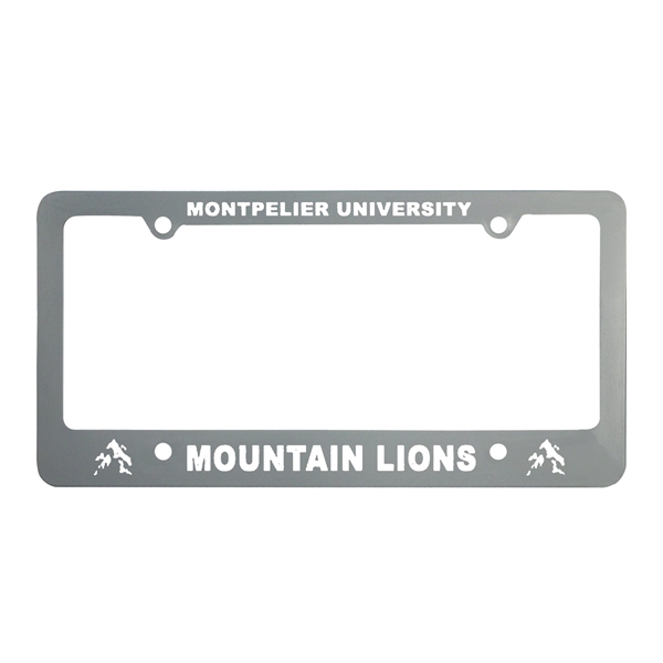 aerial view a gray classic license frame with 4 holes, image 2 of 2